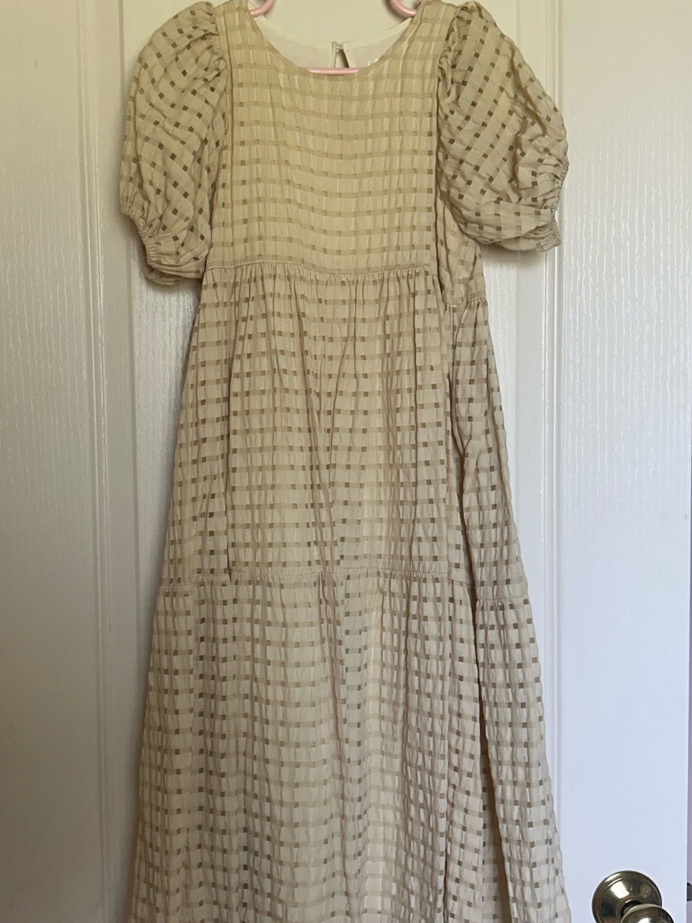Noralee Quinn Oat Check Puff Sleeve Dress Girls Size 8